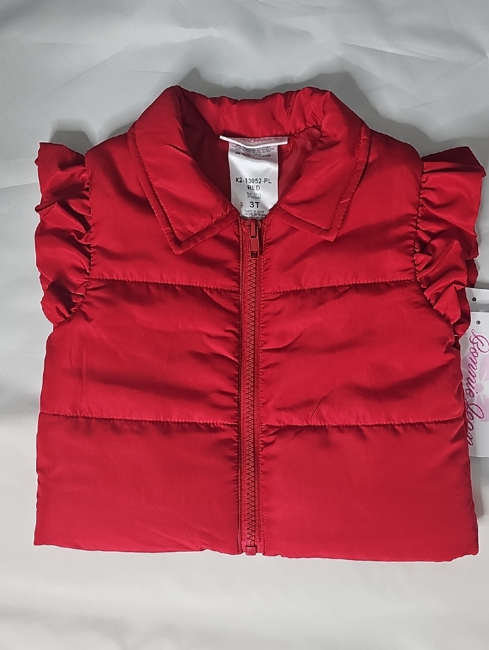 Toddler Girls Red Ruffle-Sleeve Puffer Vest - 3T